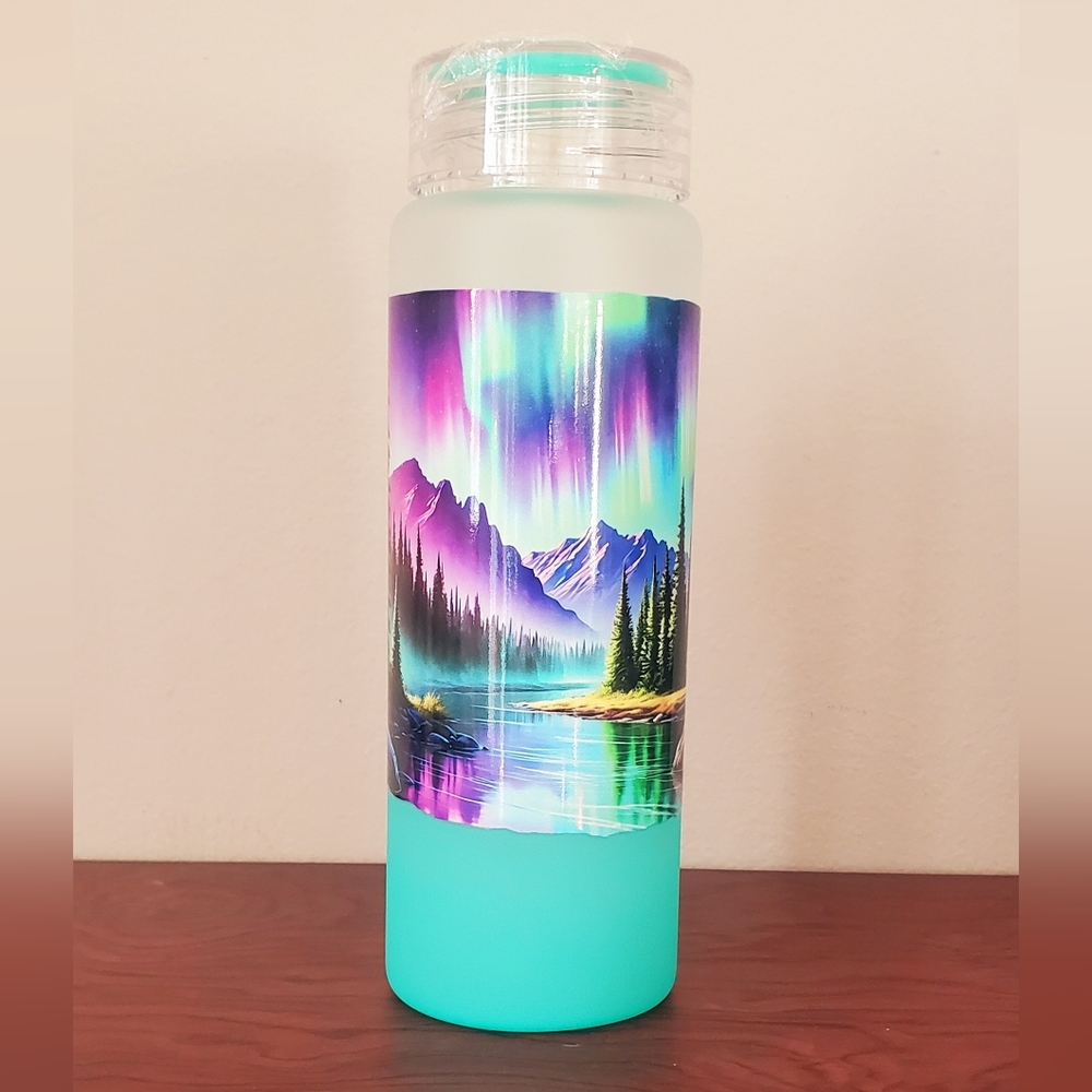 🪻3/$25 Aurora Borealis Glass Water Bottle - Turquoise